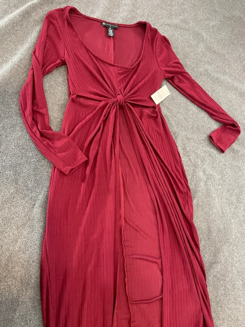 Fashion to figure Ribbed Twist-Front tunic in Wine Red